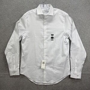 Calvin Klein Dress Shirt Mens Medium 15.5 34/35 White Steel + Slim Fit Stretch
